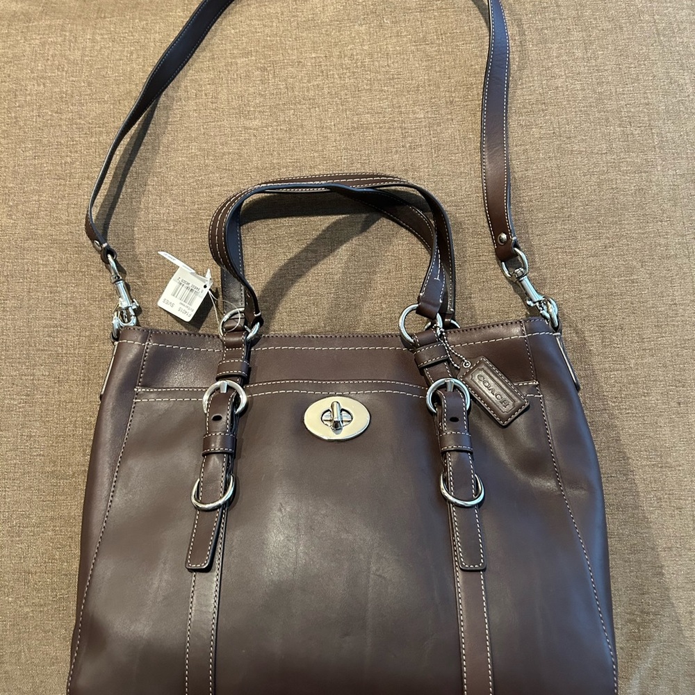 Coach purse new with tags Espresso back pocket fabric bag included 16x11